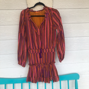 Oliphant peasant midi dress with tassels and geometric print size s